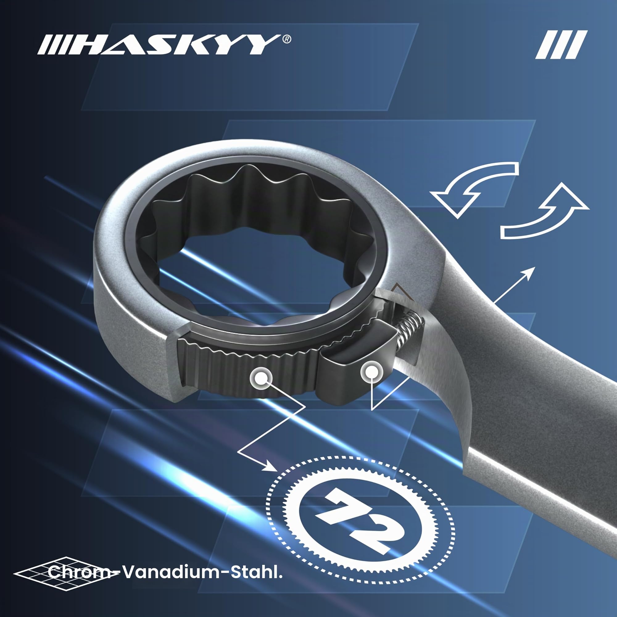 HASKYY Ratschenschlüssel Ringmaul Satz 6-32 mm Gabelschlüssel Ratschen Schlüssel 22 tlg Ringratschenschlüssel Set in Tasche 72 Zähne Ratsche