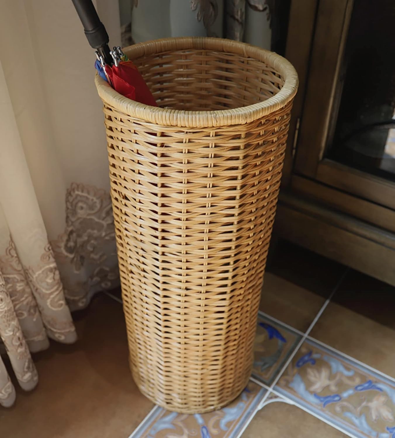 Umbrella Stand Holder Entryway Hallway Umbrella Stand Rack, Rustic Rattan Umbrella Holder/Rack, Free Standing Long Umbrellas Storage Basket Walking Sticks Stand Canes Organizer, Living Room