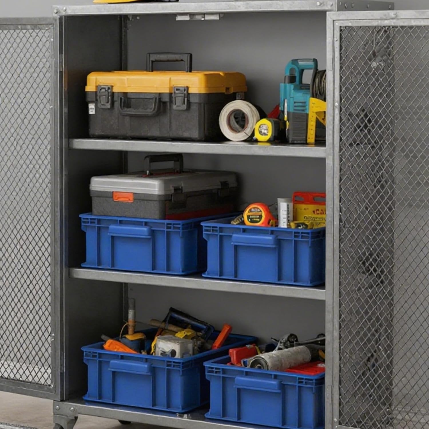 Heavy Duty Plastic Storage Bin, Stackable Organizer for Tools, Parts, and Hardware, Durable Storage Box for Factory, Workshop, And Garage, Blue, 3-Pack