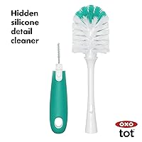 Vista 7 de OXO Tot - Cepillo para botella con limpiador de pezones, color verde azulado