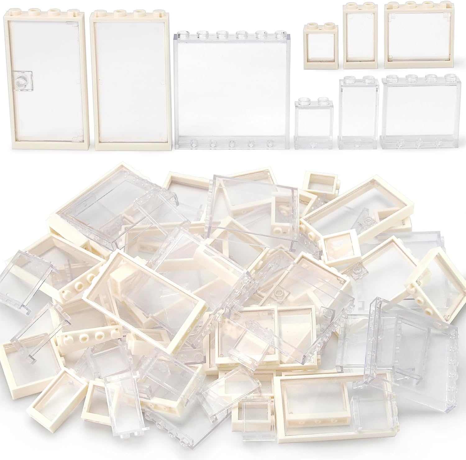 Feleph Windows and Doors Building Block Toy Set Tranparent Clear 130 Pieces and Parts Bulk MOC Bricks Accessories for House Decoration Compatible with Classic Major Brands (White)