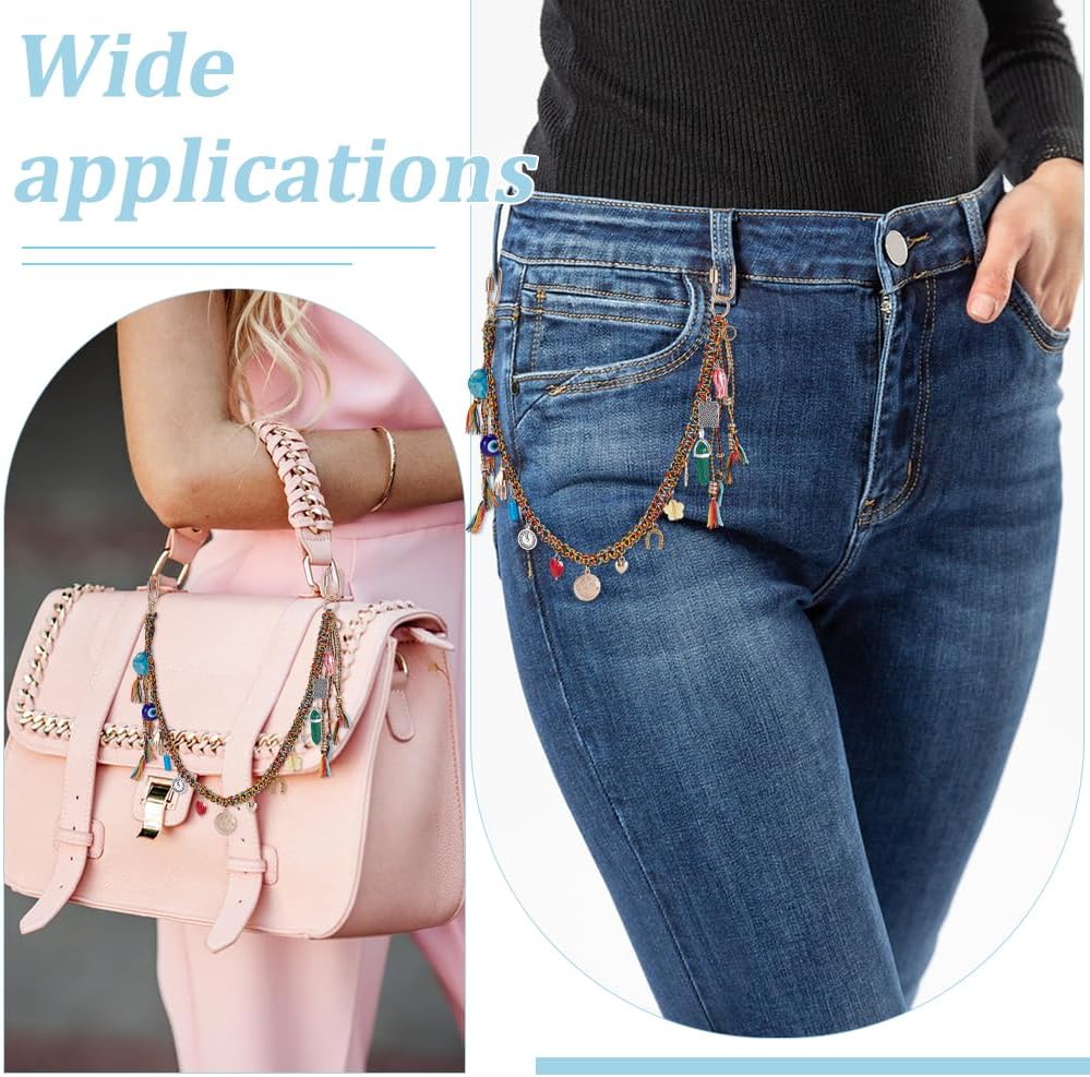 UNICRAFTALE 18.11" Beaded Bag Charms Chain Beaded Rope Braided Keychain for Handbag Mixed Color Purse Chain with Heart Evil Eye Charms Backpack Accessories for Women Bag Purse - Image 4