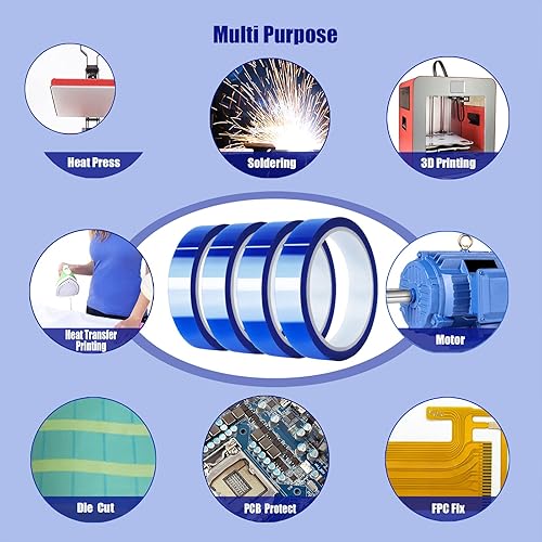 Miniatura 7 de 4 rollos de 0787in x 1083ft 108 pies cinta de calor azul de alta temperatura cinta de transferencia de calor para sublimación de calor vinilo de