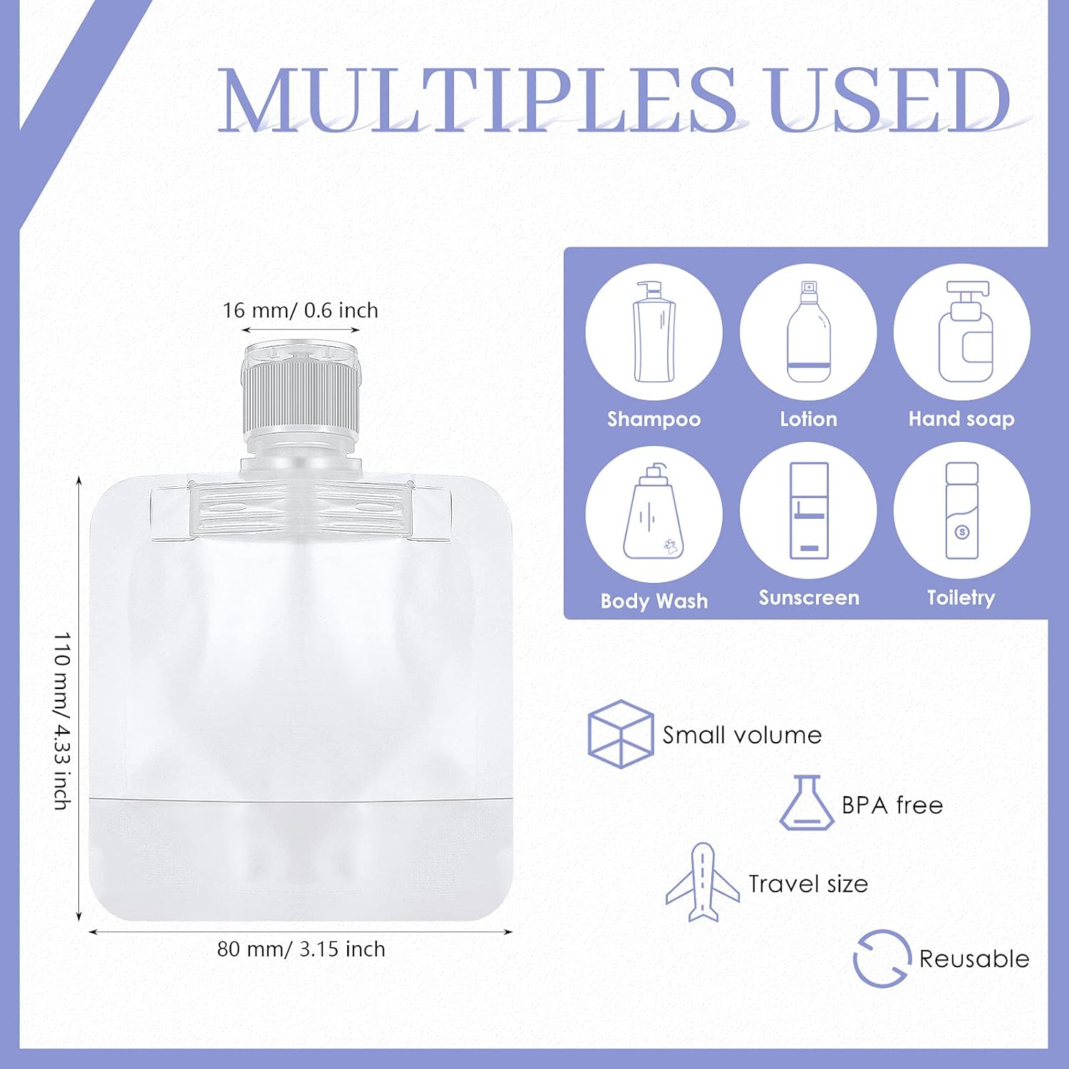 32 Pieces 50ml Travel Size Refillable Empty Pouch Leakproof Cosmetic Containers TSA Approved Stand Up Pouch Lotion Shampoo Shower Gel Squeezable Bags and 6 Pieces Stickers for Toiletry : Beauty & Personal Care