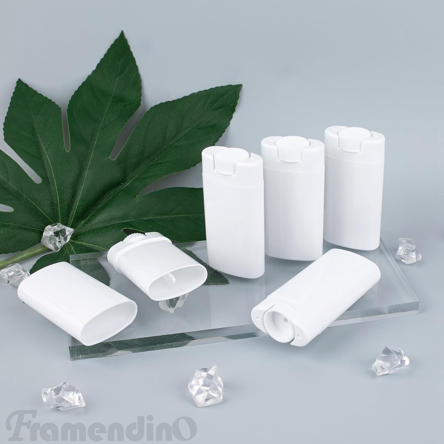 Framendino, 100 Pack 1/2 oz Plastic Empty Deodorant Containers Refillable Tubes Oval Lip Balm