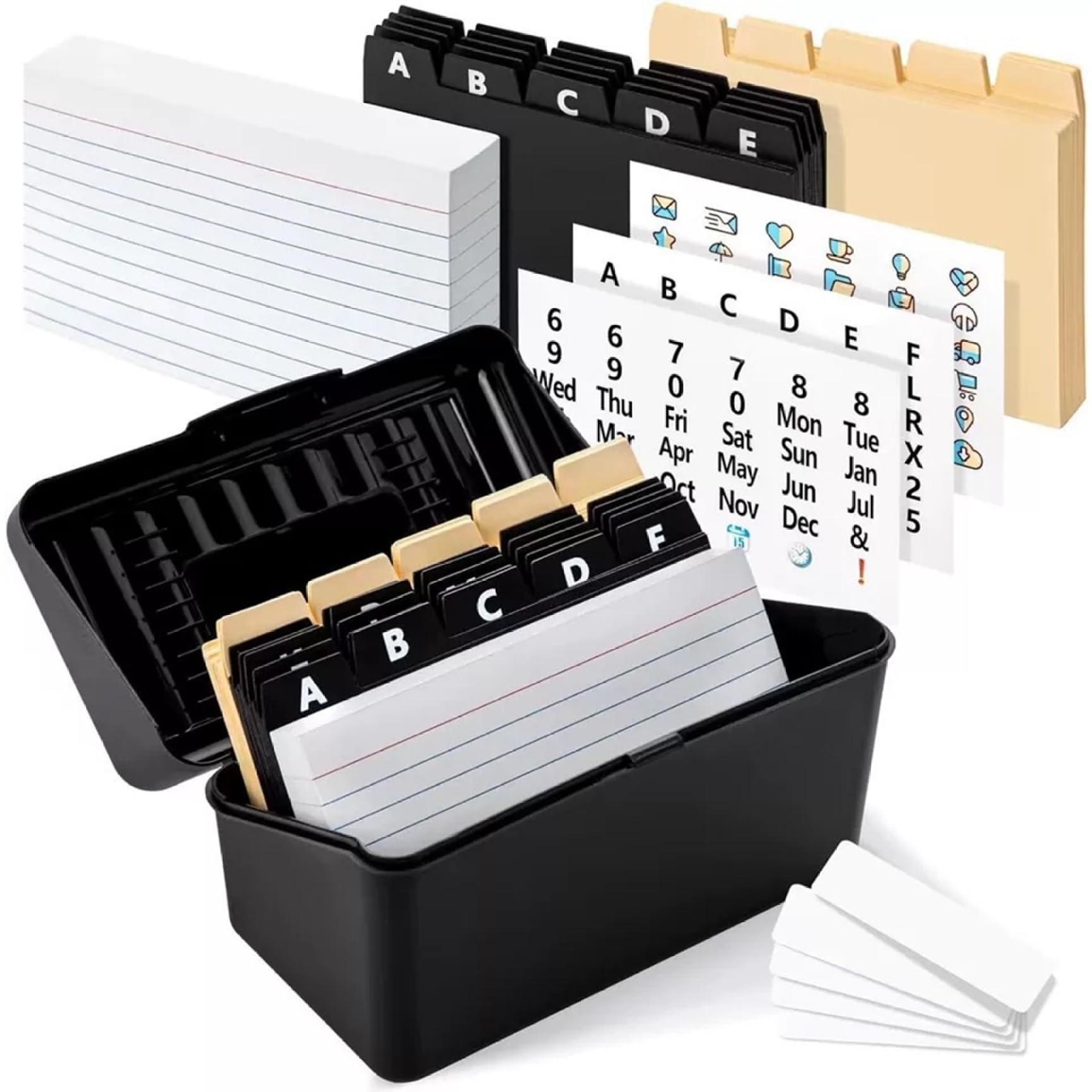 Ngbbby Black 1Set Recipe Box With Cards And Dividers, Box, Stickers & Labels Index Card Holder Easy To Use Index Cards For Home Recipes Flashcards Address Office Supplies, Card Holder