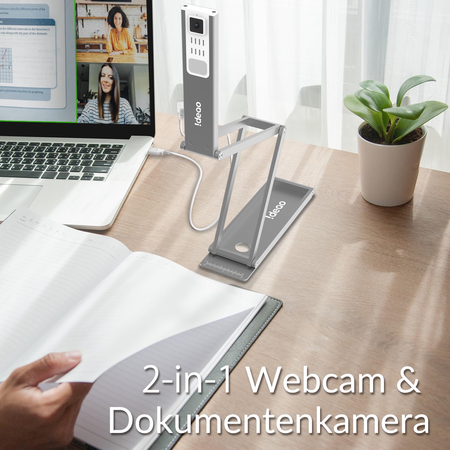 Ideao DC400 4K 16MP USB Dokumentenkamera & Webcam, 3-in-1 Scanner | 4K/30fps 1080P/60fps, Autofokus, Mikrofon, LED-Lampe, 100+ OCR, für Fernlernen & Meetings, Windows/Mac/Chromebook