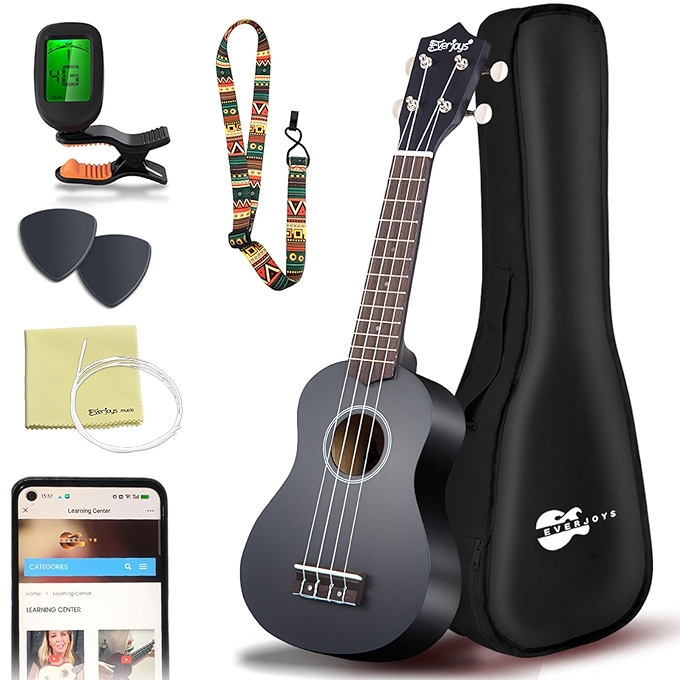Everjoys Soprano Ukulele Beginner Pack with Gig Bag and Tuner