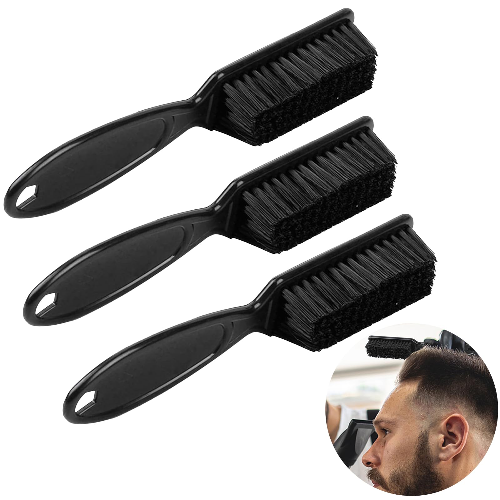 Xumann 3PCS Fade Brush, Barber Brushs, Beard Cleaning Brush, Styling Tool Hair Brush for Men Women (Black)