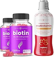 Vista 1 de NutraChamps Gomitas de biotina (paquete de 2) y multivitaminas líquidas, paquete de 3