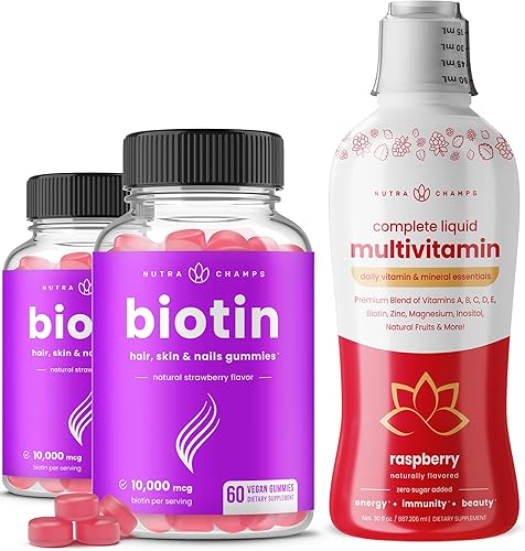 NutraChamps Gomitas de biotina (paquete de 2) y multivitaminas líquidas, paquete de 3 unidades