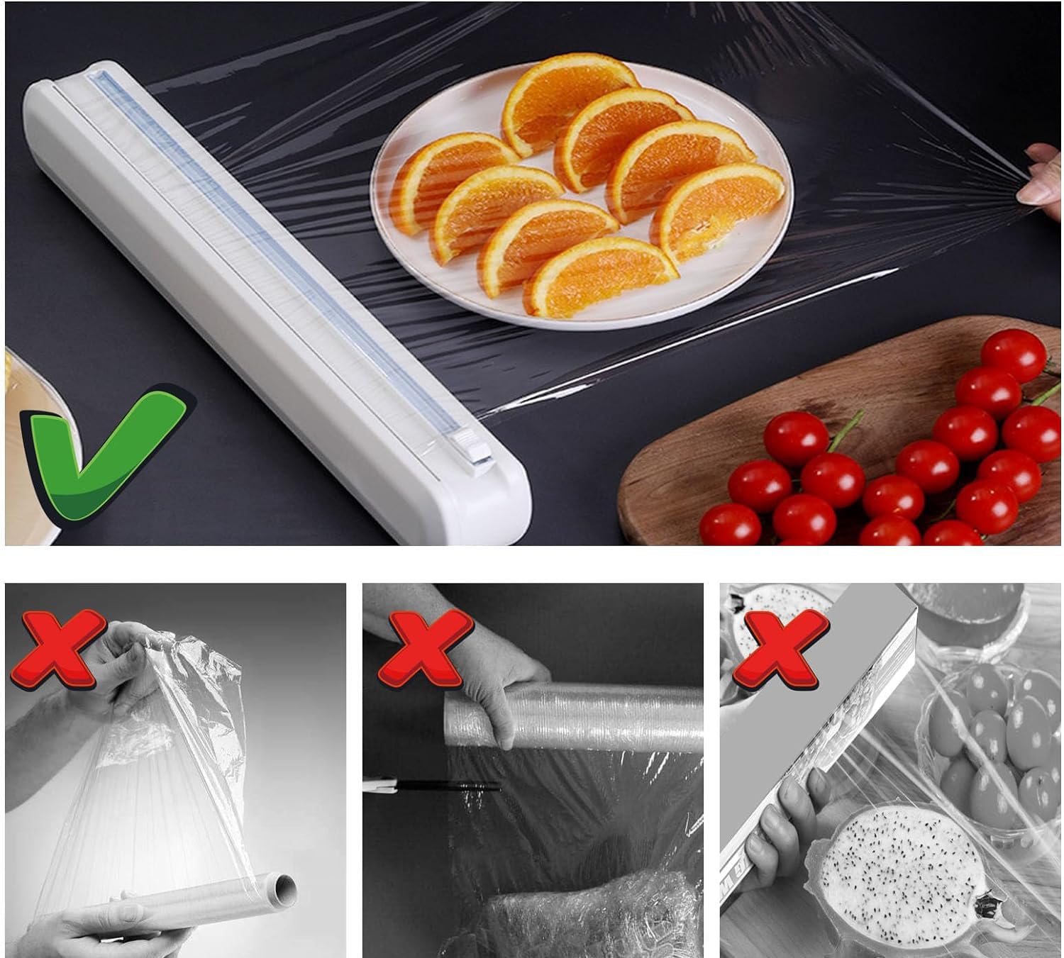 Foliedispenser, magnetisch, vershoudfolie, snijder van kunststof, foliedispenser met schuifcutter, voor vershoudfolie, bakpapier en aluminiumfolie, 37 x 6,5 cm