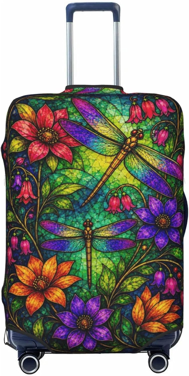 Luggage Cover Protector, Stretch Suitcase Cover Floral Dragonfly