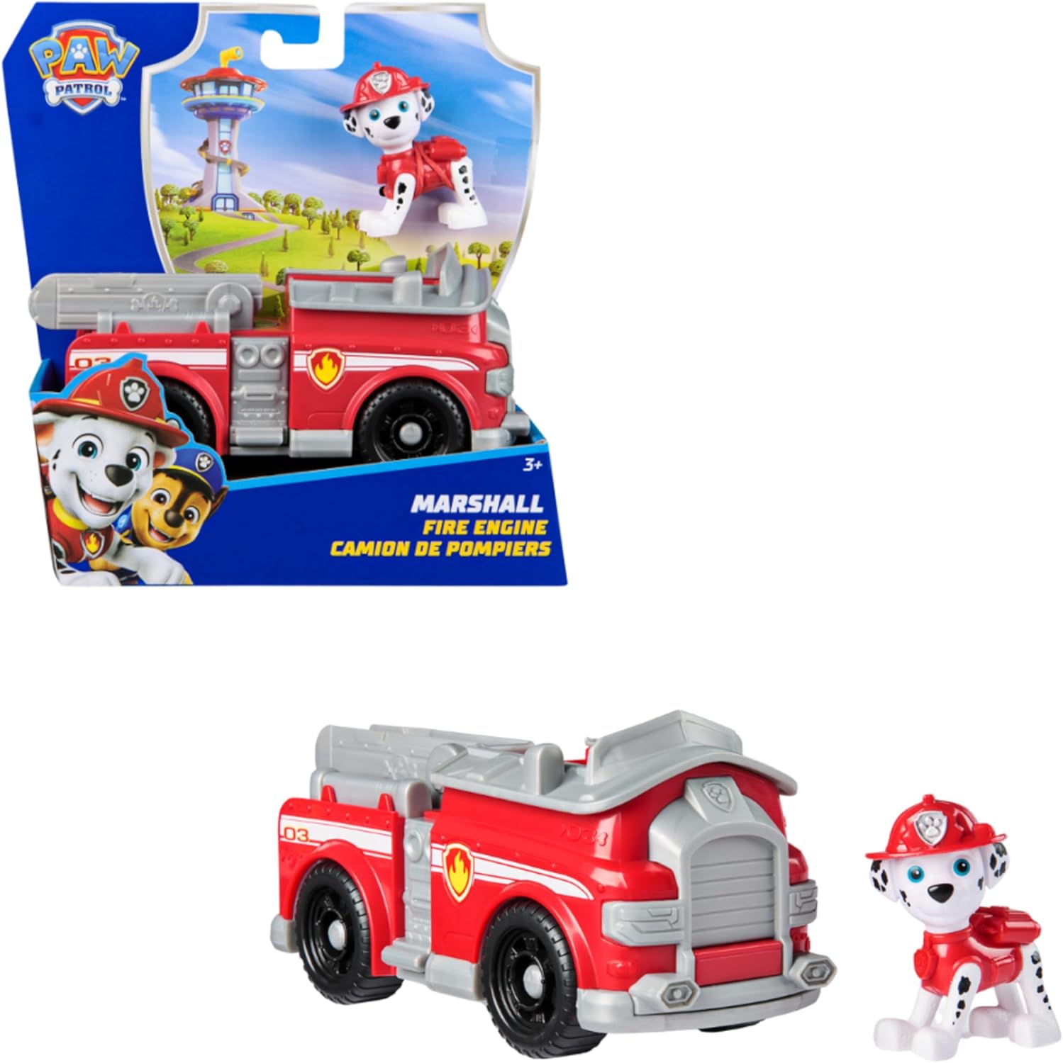 PAW PATROL - Marshall Figure with Fire Brigade Vehicle, Sturdy Basic Vehicle, Authentic Toy for Children from 3 Years