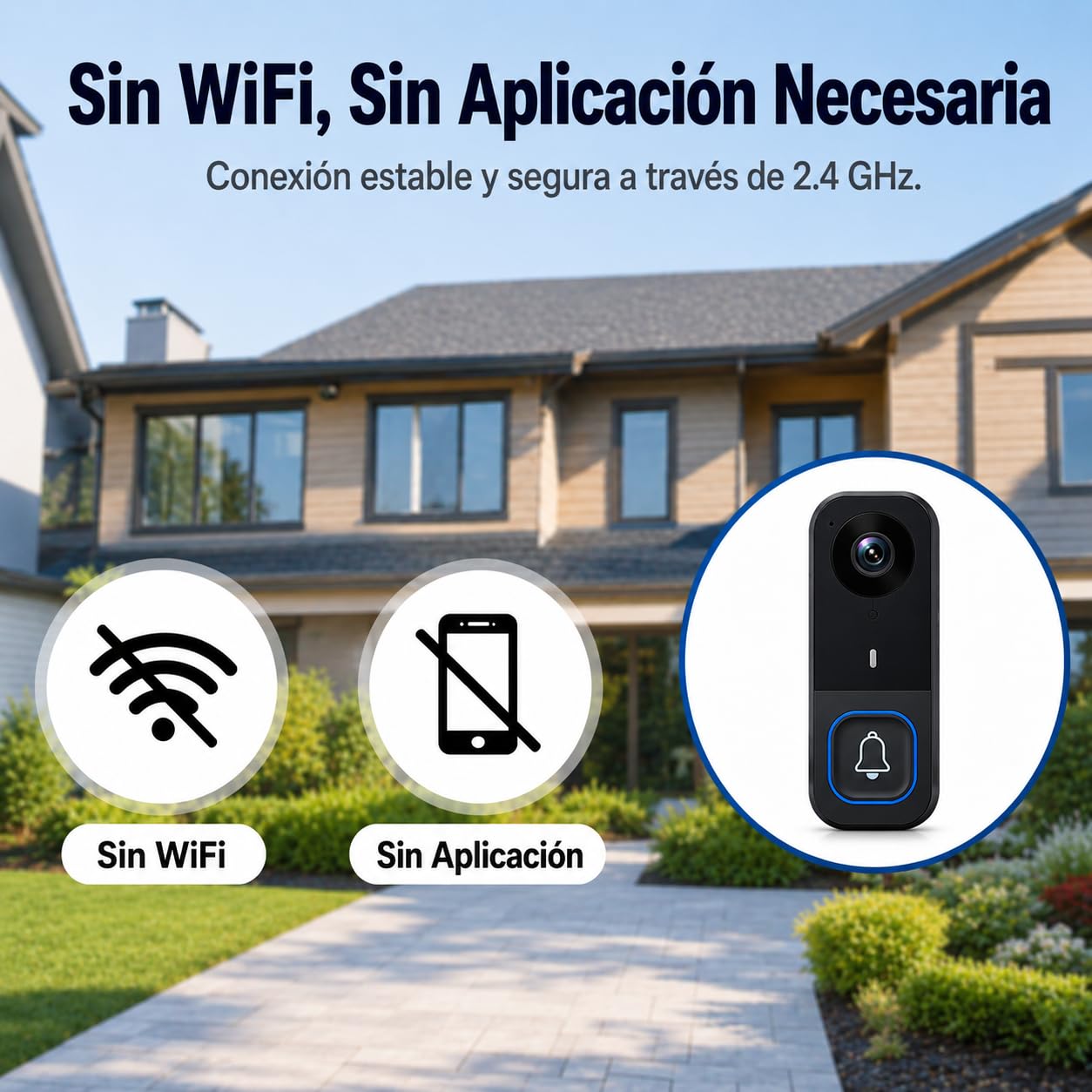 Videoportero Inalámbrico con Cámara 1080P Timbre Exterior Bluetooth 50m Visión Nocturna Audio Bidireccional