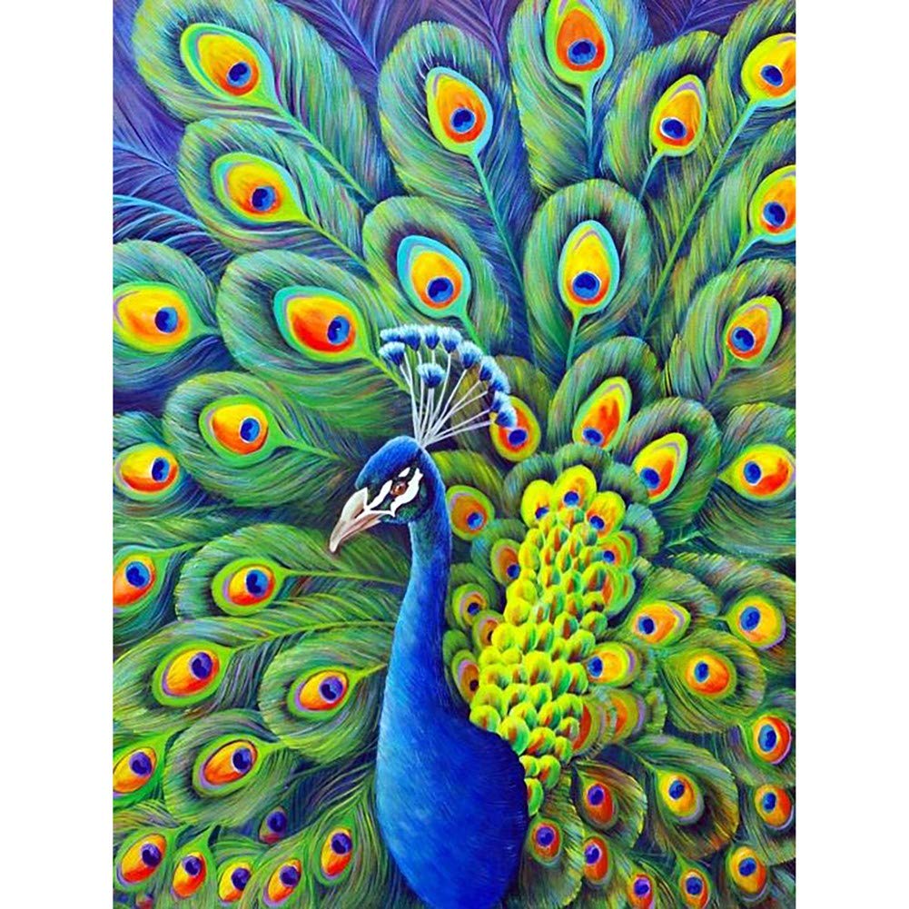 WOWDECOR 5D Diamond Painting Kits, Blue Peacock Animals Full Drill DIY Diamond Art Cross Stitch Paint by Numbers