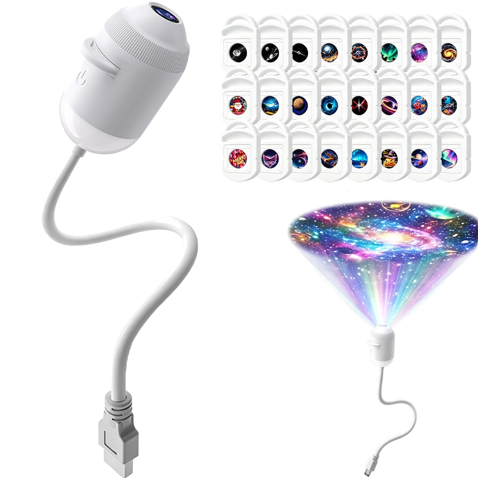 HD Smart Dynamic 5d Holographic Night Light Projector, Plug and Play HD Star Projector, Smart Night Light Proj𝐞ctor, with 3/6/12/24 Projection Films, for Bedroom Ceiling Car Roof (24pcs)