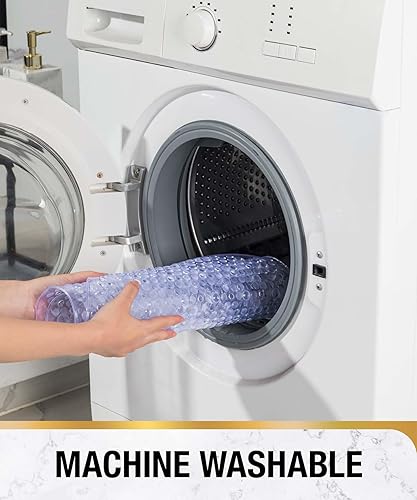 Miniatura 7 de HITSLAM Tapete antideslizante para bañera de 27 x 15 pulgadas, ovalado de burbujas, para baño, lavable a máquina, con ventosas y orificios de