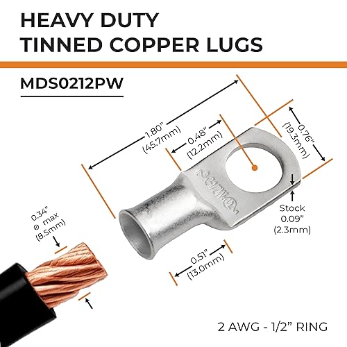 Miniatura 2 de SELTERM - Terminal en anillo de grado marino UL 2 AWG 12 pulgada (25 uds) para batería, terminal tubular de cable eléctrico, conector calibre 2,