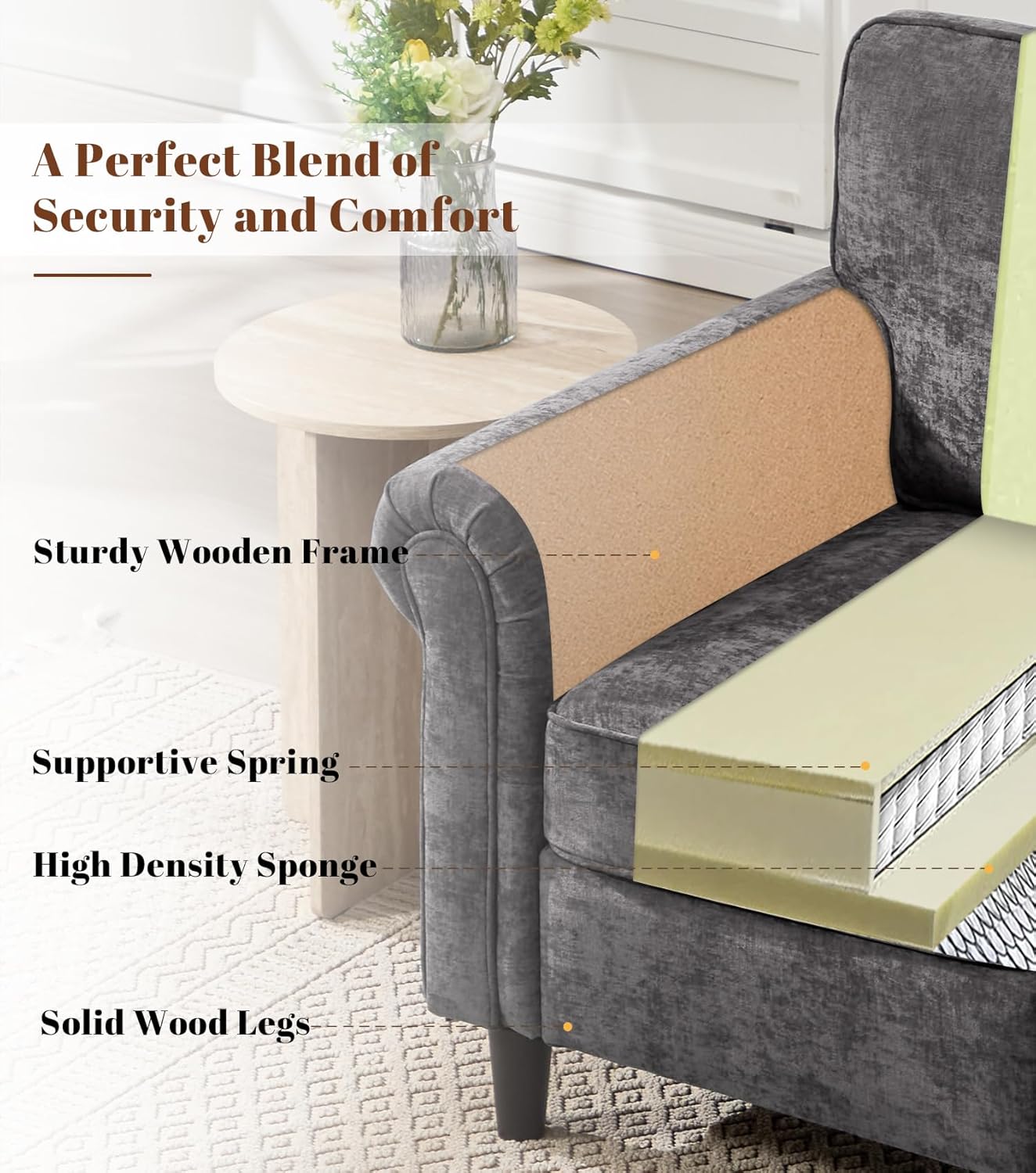 Kingfun Living Room Arm Chair, Modern Accent Chairs, Cloud Single Sofa, Spring Seat Cushion, Comfy Lumber Pillow, Chenille Fabric Removable Cover, Soft Upholstered Furniture Home Apartment, Grey