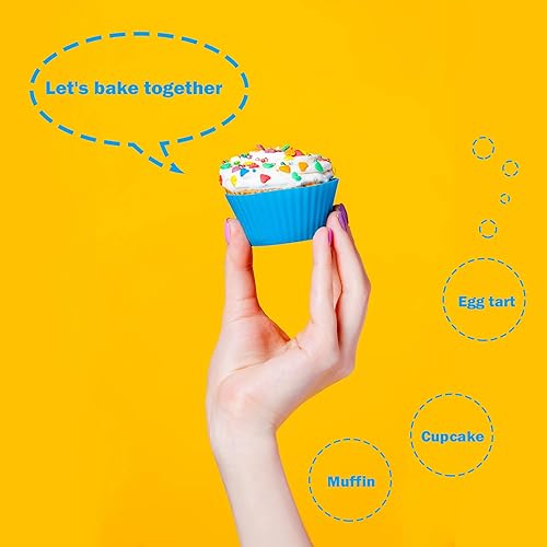 Miniatura 7 de IPOW Juego de 24 moldes de silicona para hornear cupcakes, reutilizables, de grado alimenticio, sin BPA, antiadherentes, 2 formas, rectángulo redondo