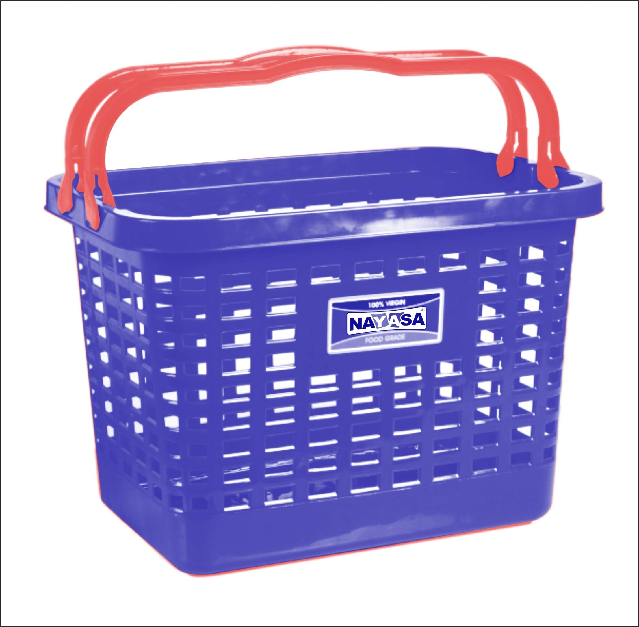 Nayasa Super Market Basket No.12, Durable Plastic Shopping Basket with Ergonomic Handles, Lightweight Grocery Carry Basket for Shopping, Retail Stores, Supermarkets & Home Storage, Blue