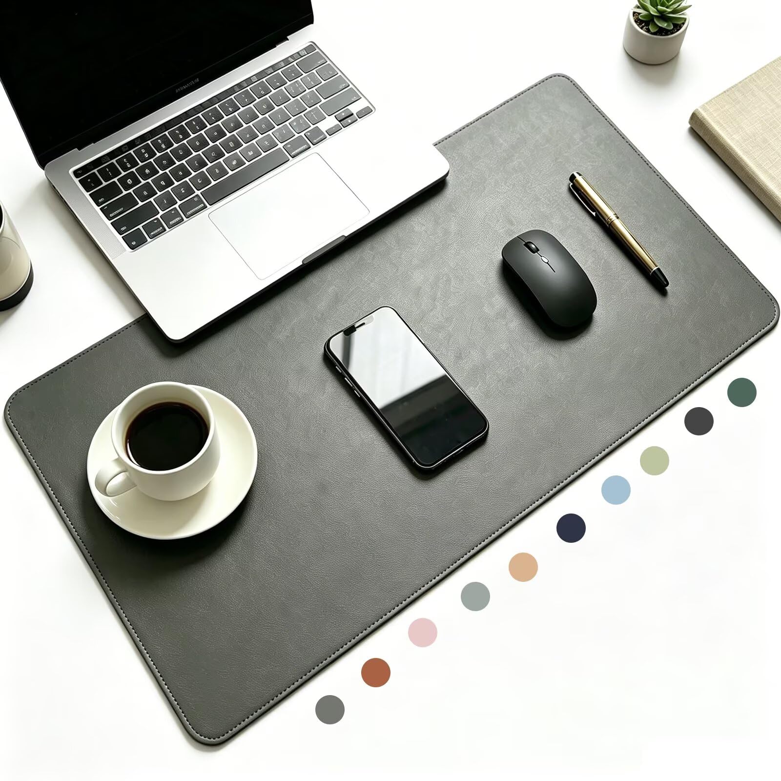 Gray PU Leather Desk Pad with Suede, Non-Slip Laptop Mat, 80 x 160 cm Large Mouse and Keyboard Mat, Desk Table Protector
