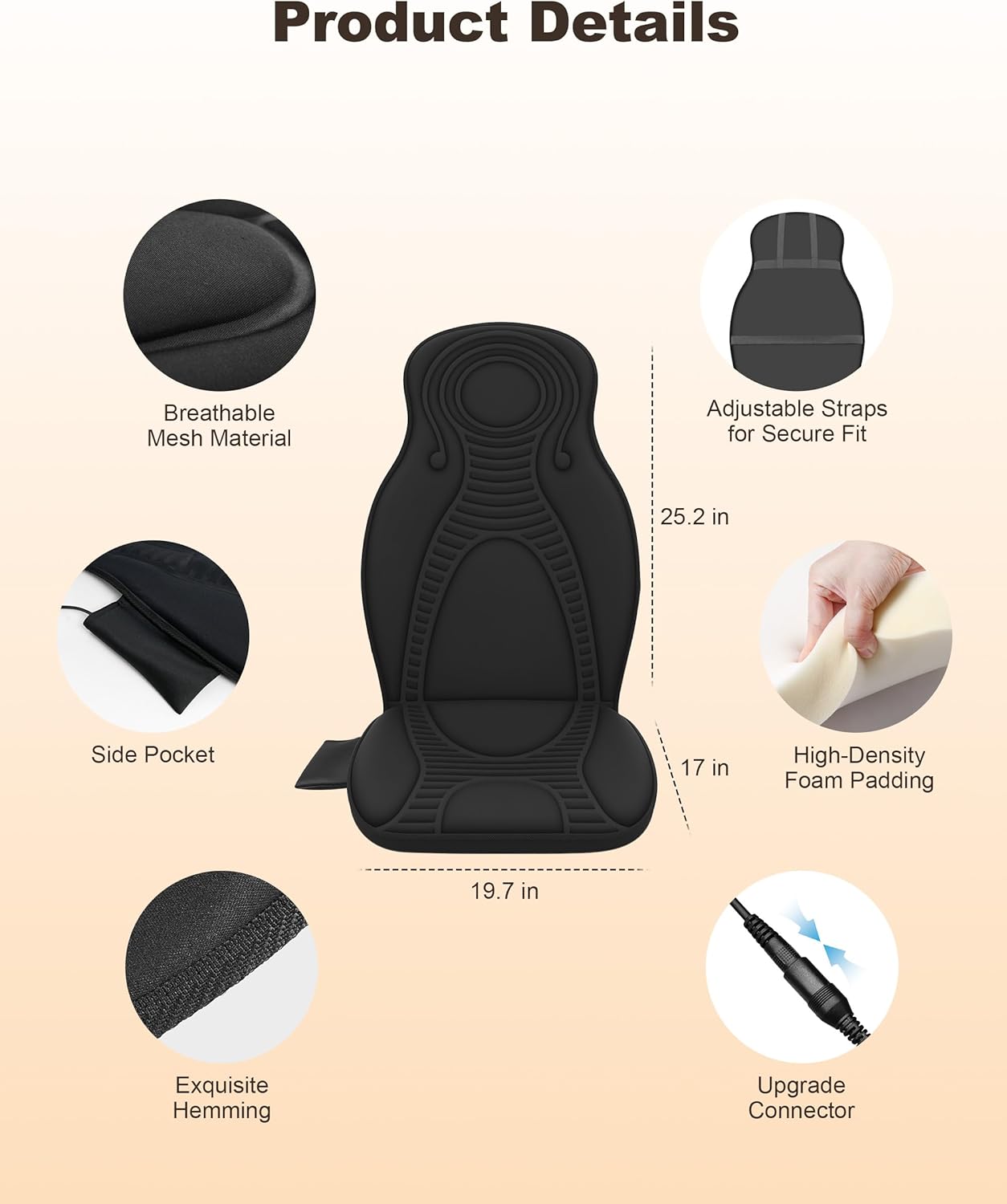 Beleduc Back Massager for Chair with Heat, Massage Chair Pad for Pain Relief, Massage Seat Cushion with 9 Vibration Motors, 3 Heating Areas, 30/60/90 Minute Timer, Home Office Relaxation