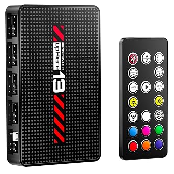upHere 10-Port ARGB PWM Fan Hub Controller - Magnetic Installation PC Case Fan Splitter with SATA Power, 5V 3-Pin RGB LED Support for PC Case Cooling & Lighting Customization Black P13PARGB BK
