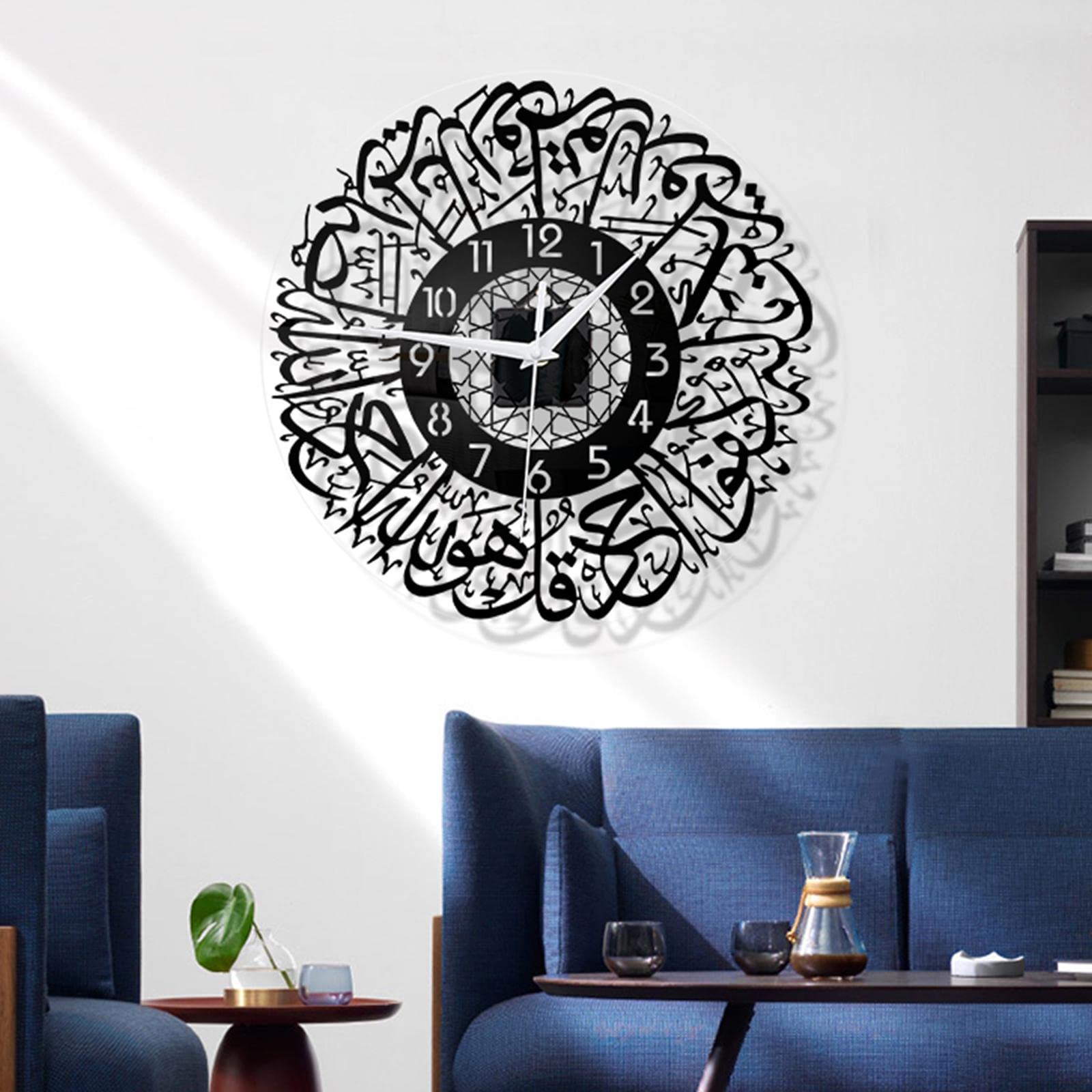 LOVIVER Orologio da Parete con Calligrafia Islamica da 12 Pollici, Orologio al Quarzo Musulmano Moderno e Minimalista Silenzioso - Nero