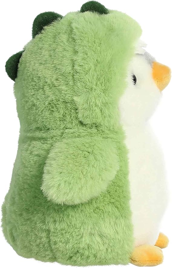 Aurora Playful Pompom PenguinTM Dino Stuffed Animal - Vibrant Companions for Warm Cuddles - Perfect for Adults, Kids, and Birthdays - Green 7 Inches