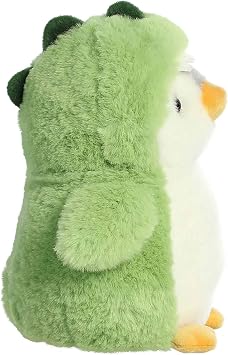 Aurora Playful Pompom PenguinTM Dino Stuffed Animal - Vibrant Companions for Warm Cuddles - Perfect for Adults, Kids, and Birthdays - Green 7 Inches