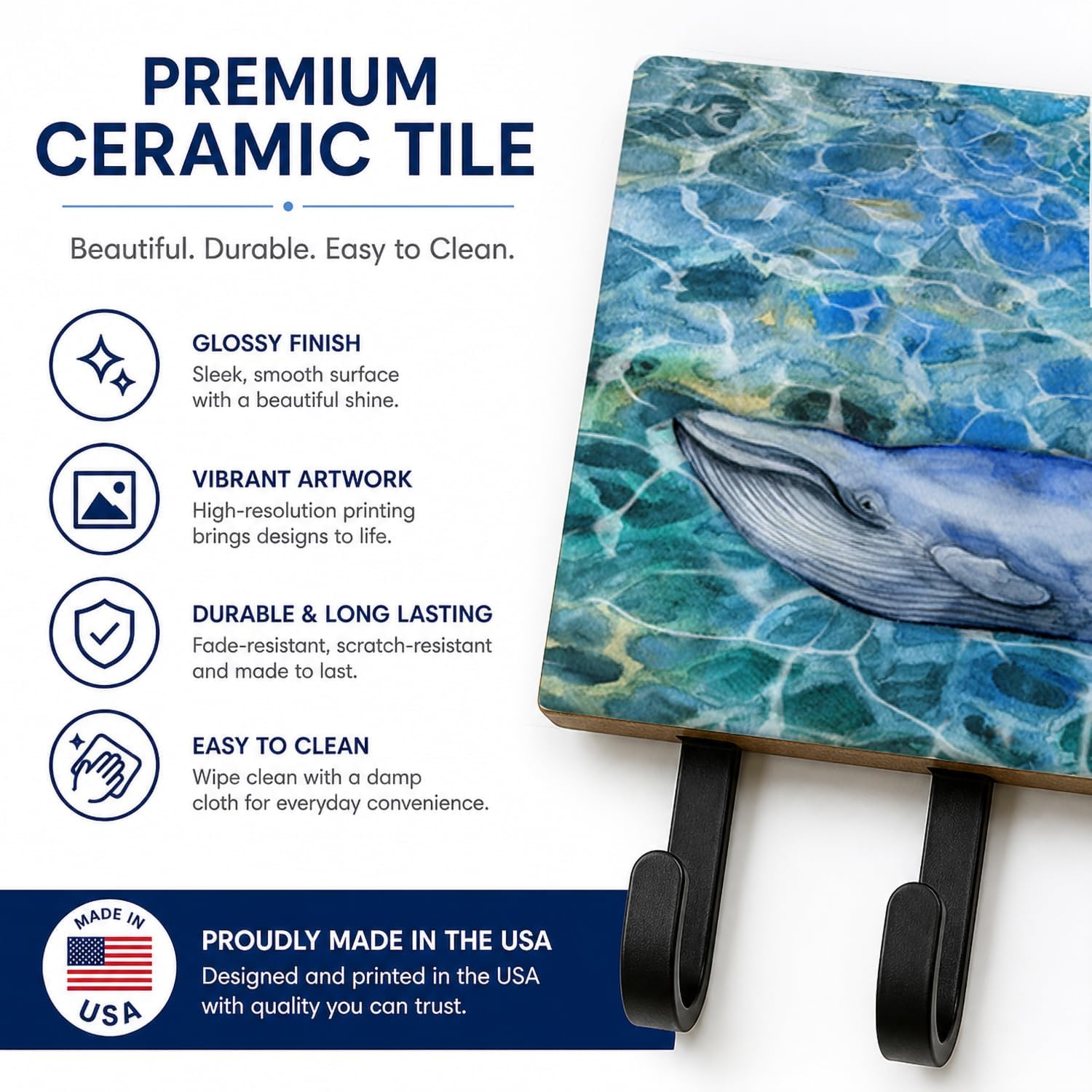 Caroline's Treasures BB5340TH68 Humpback Whale Leash or Key Holder, Wall Hooks, Key Hooks Holder, Coat Rack Wall Mount, Coat Hooks, Hooks for Hanging Keys, Towels, Aprons, Leashes, image 3