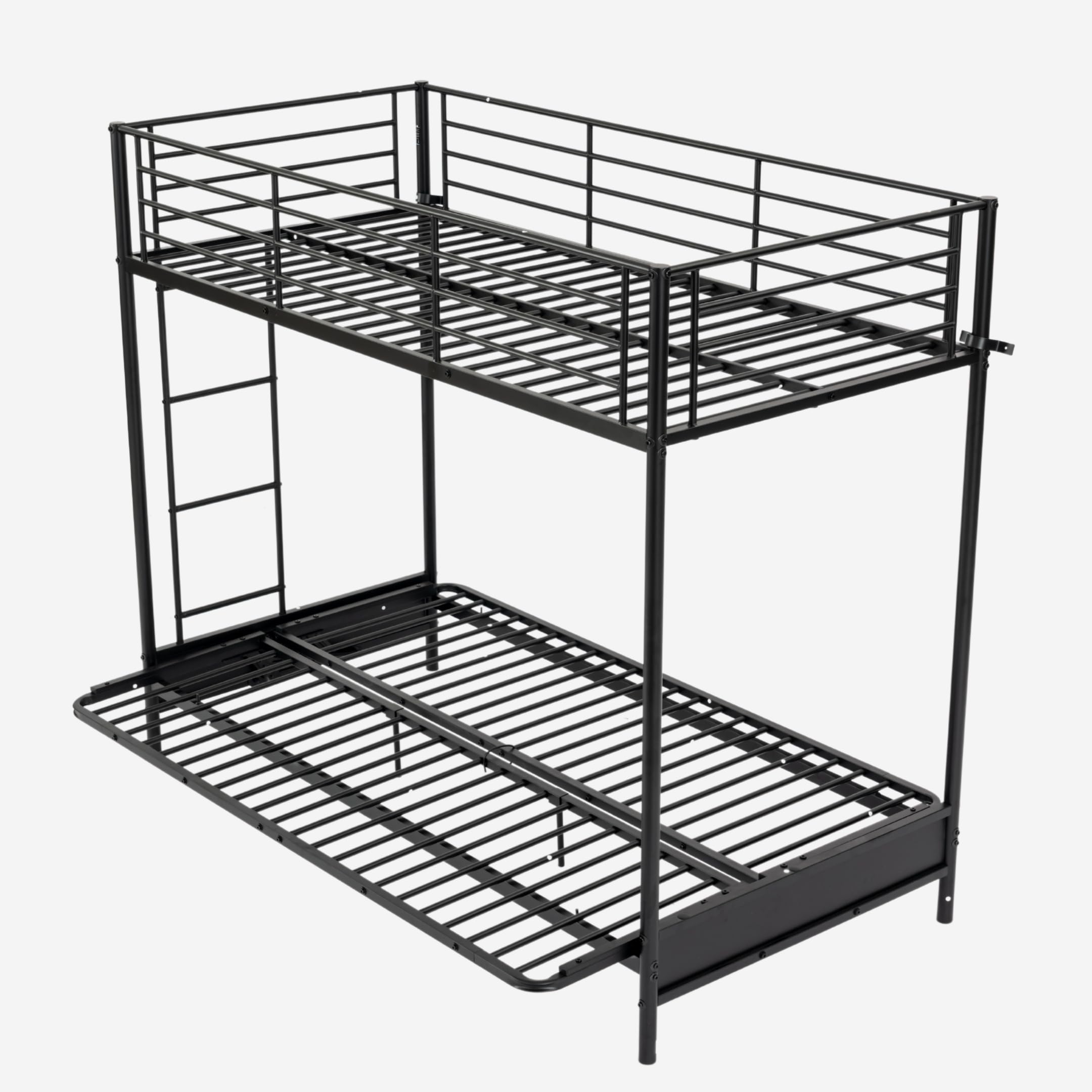 MEUBLE COSY Letto a Castello 90x190 cm con Divano Trasformabile e Rete a Doghe in Metallo, Stile Industriale, Letti per Camerette, Bambini, Adulti, Casa, Nero
