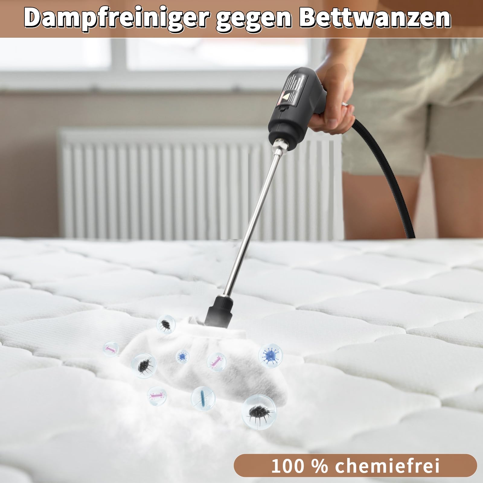 Dampfreiniger Handgerät, 2500W Handdampfreiniger mit 1,6-Liter-Wassertank, 15 Sekunden Aufheizzeit, Dampfabgabe vom Handgriff aus, 16 Zubehörteilen, Steam Cleaner für Alles, Autos, Weiß