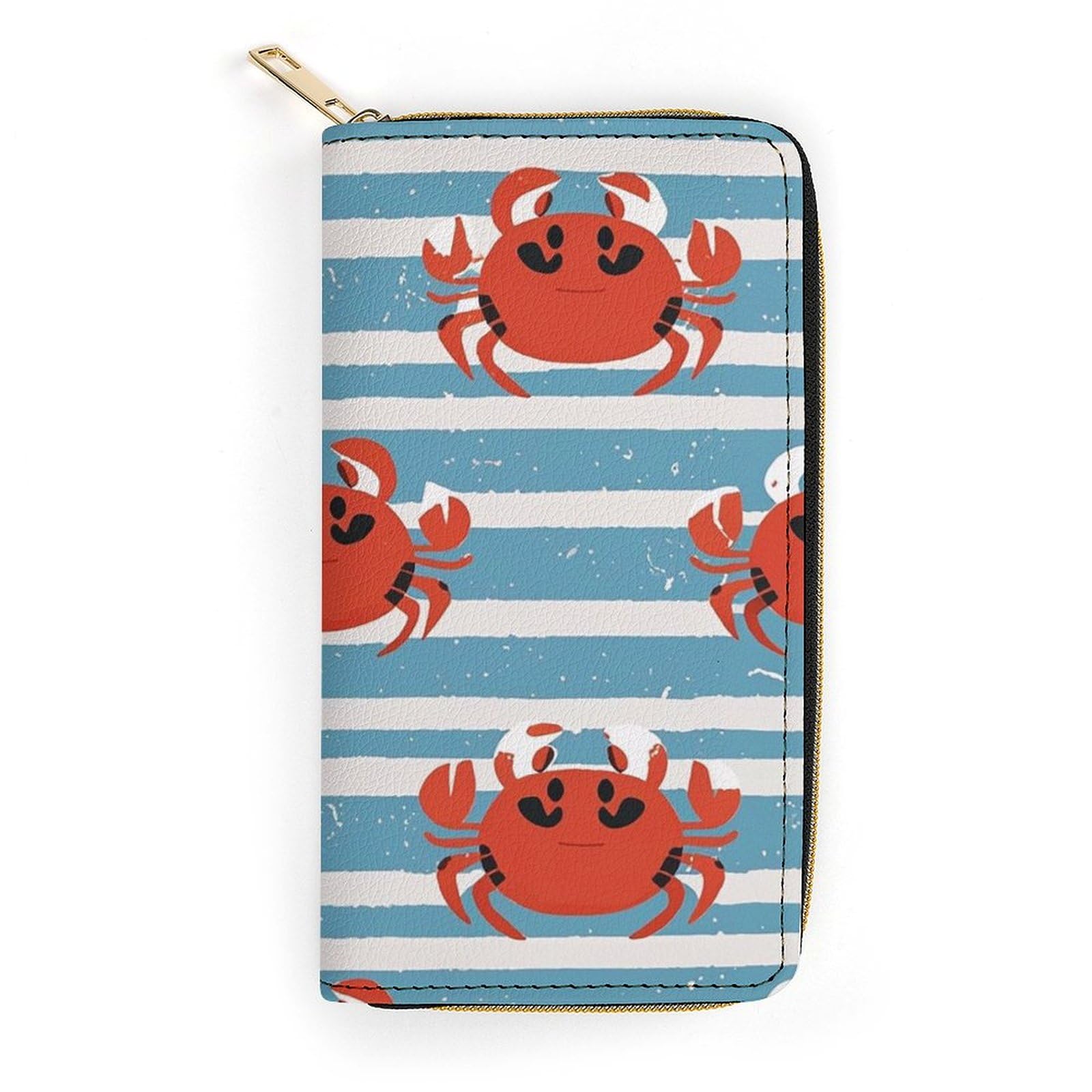 RKJVB Womens Wallet Multi-Pocket Long Wallet Crab Stripes Leather Wallet for Women Ultra Slim Thin Wallet with Zipper Pocket for Shopping Work