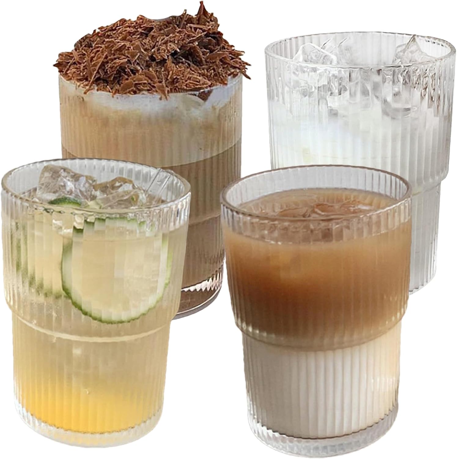 Glass Coffee Mugs, Vertical Stripe Glass Cup, Tea Coffee Glasses Coffee Drinking Cups, Anti Slip Elegant Transparent Mugs, Drinking Glasses for Water, Iced Coffee, Milk, Tea, Juice (C)