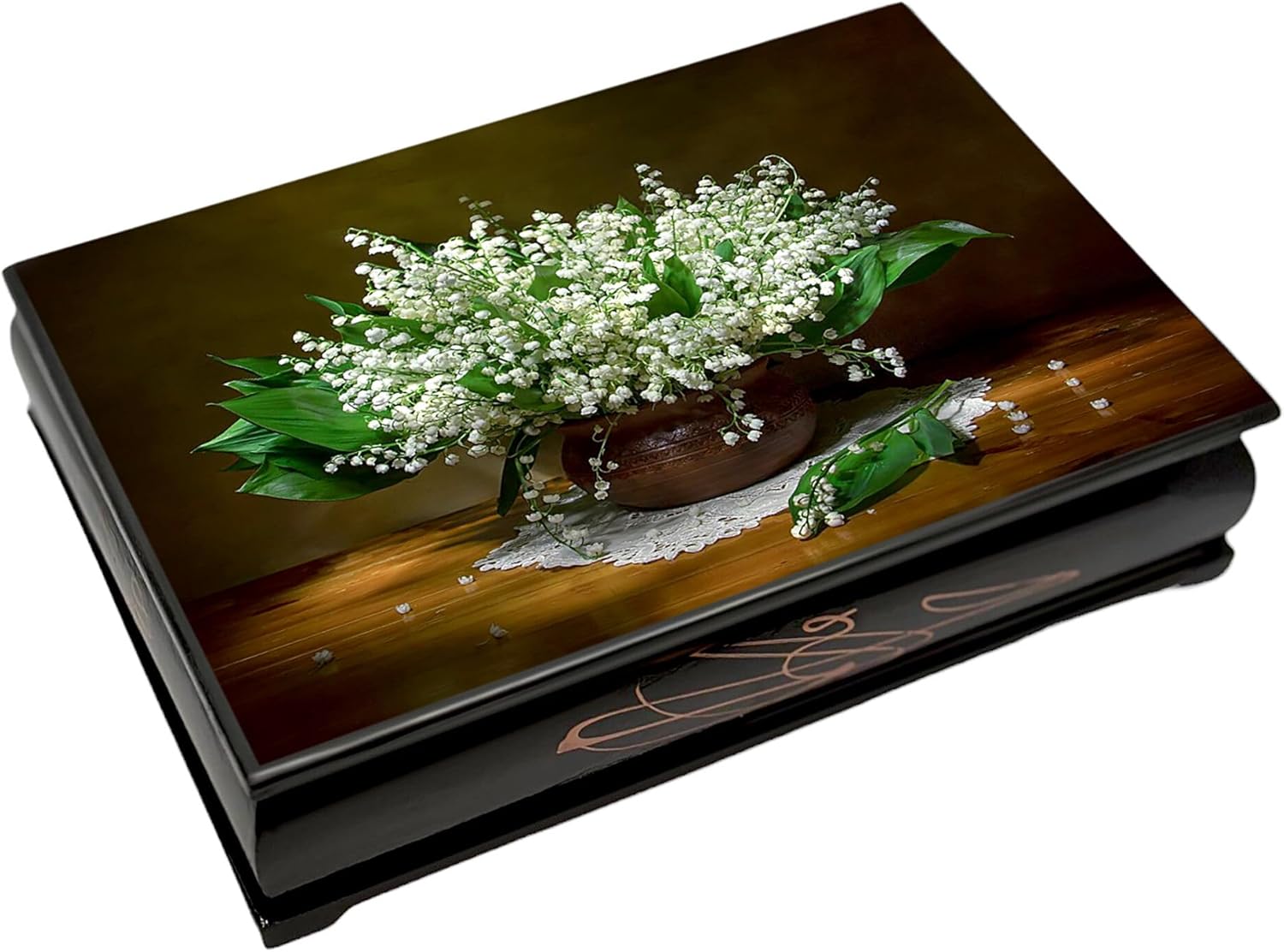 STP GOODS Wooden Jewelry Box/Trinket Box, Wooden Jewelry Box, Trinket Holder, Storage Organizer, Treasure Chest, Ring Holder, Earring and Necklace Storage (Lilies)