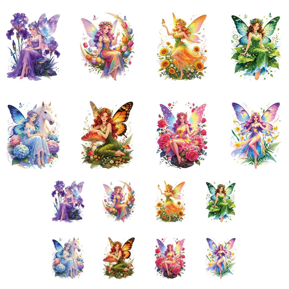 ANATTASOUL 16 Sheets Iron on Transfers for T-Shirts Fairy Butterfly DTF Transfers Ready to Press, Washable Vinyl Heat Press Iron on Patches for Women Clothing Hat Bag Pillow DIY Crafts Gifts