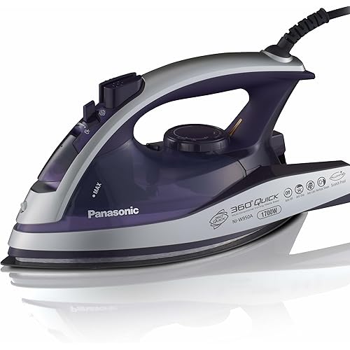 Panasonic Dry and Steam Iron with Alumite Soleplate, Fabric Temperature Dial and Safety Auto Shut Off – 1700 Watt Multi Directional Iron – NI-W950A, Purple