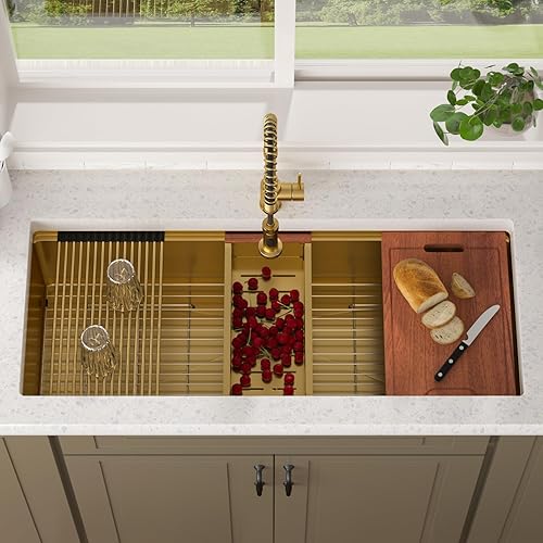 Miniatura 22 de Lordear Fregadero de cocina de montaje inferior de 23 pulgadas, estación de trabajo, fregadero de cocina de acero inoxidable calibre 16, cuenco