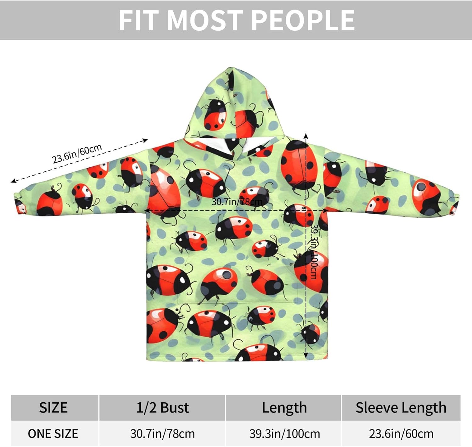 YANYU Ladybugs Cartoon Print Cozy Oversized Blanket Hoodie Soft And Warm Wearable For Winter And Christmas