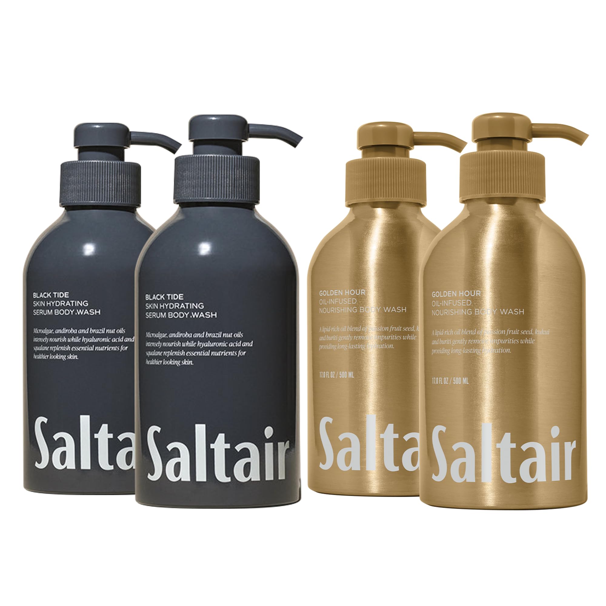Saltair Body Wash Bundle Black Tide Golden Hour 2-Pack Moisturizing Body Cleanser Set with Monoi Oil Cupuacu Butter