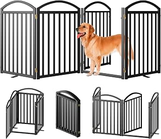 SNUOWU 4 Panels Full Matel Freestanding Dog Gates with Door, 96"Extra Wide 32"Tall Free Standing Dog Pet Gate for Indoor & Price In India