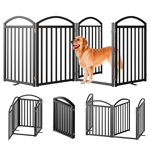 SNUOWU 4 Panels Full Matel Freestanding Dog Gates with Door,