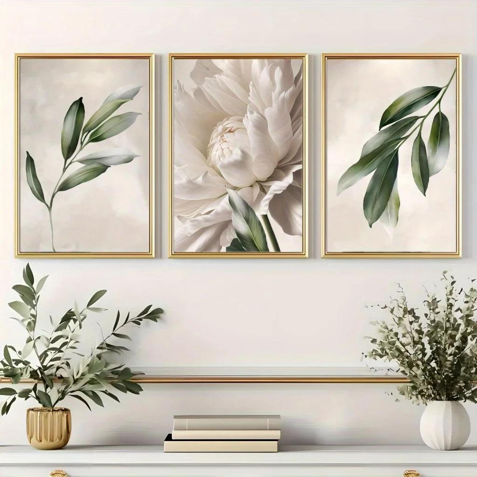 Baibexing Abstract Green Botanical Floral Neutral Canvas Painting Poster And Prints Wall Art Picture For Living Room Home Decor 50X70Cmx3Pcs Unframed