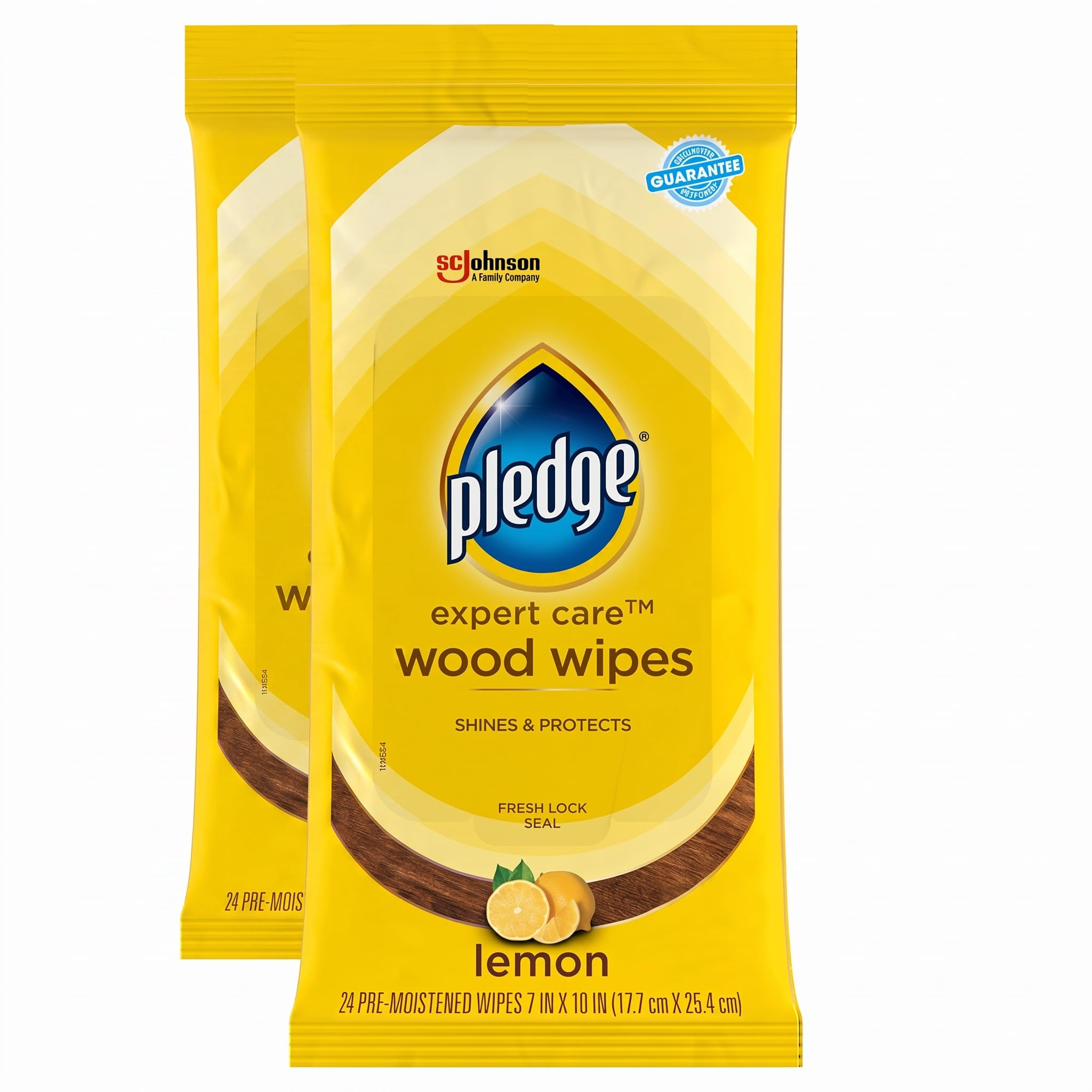 Pledge Expert Care Enhancing Wood Wipes, Lemon Scent, 24 Count (Pack of 2)