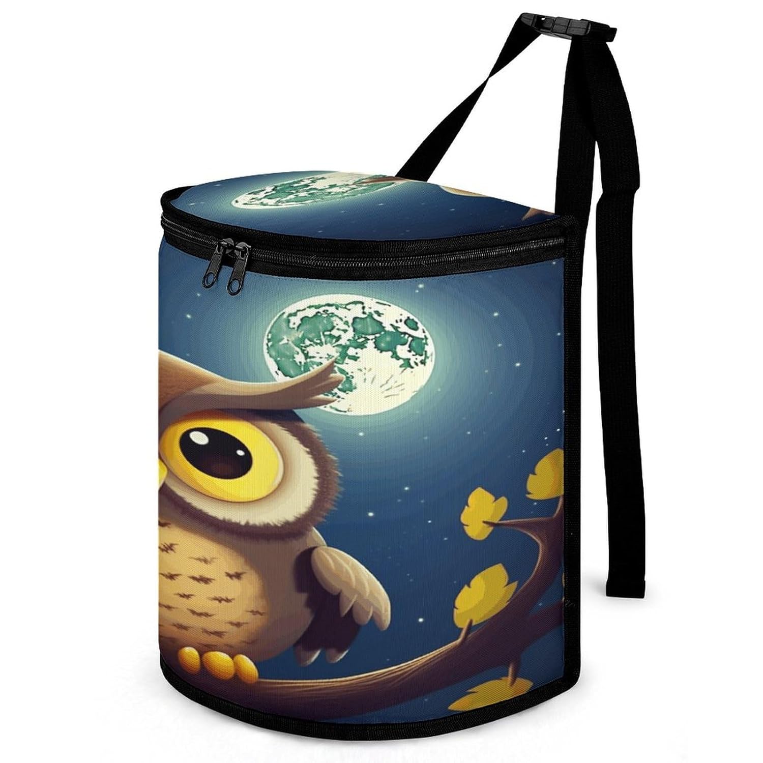 Trash Cans for Cars with Lid,Owl and Yellow Moon Printed Automotive Garbage Cans Waterproof Leakproof Hanging Car Trash Can 2.3 Gallons for Truck, SUV,Car Etc