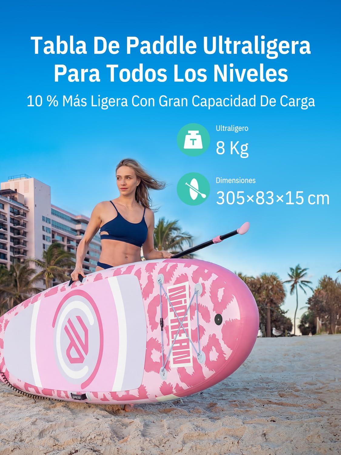 Niphean Tabla Paddle Surf Hinchable con Asiento (Ultraligero) Sup para Mujeres Aleta StabilTrac™ con +30% De Estabilidad, Superficie Antideslizante, Ideal para Yoga Y Apto para Mascotas