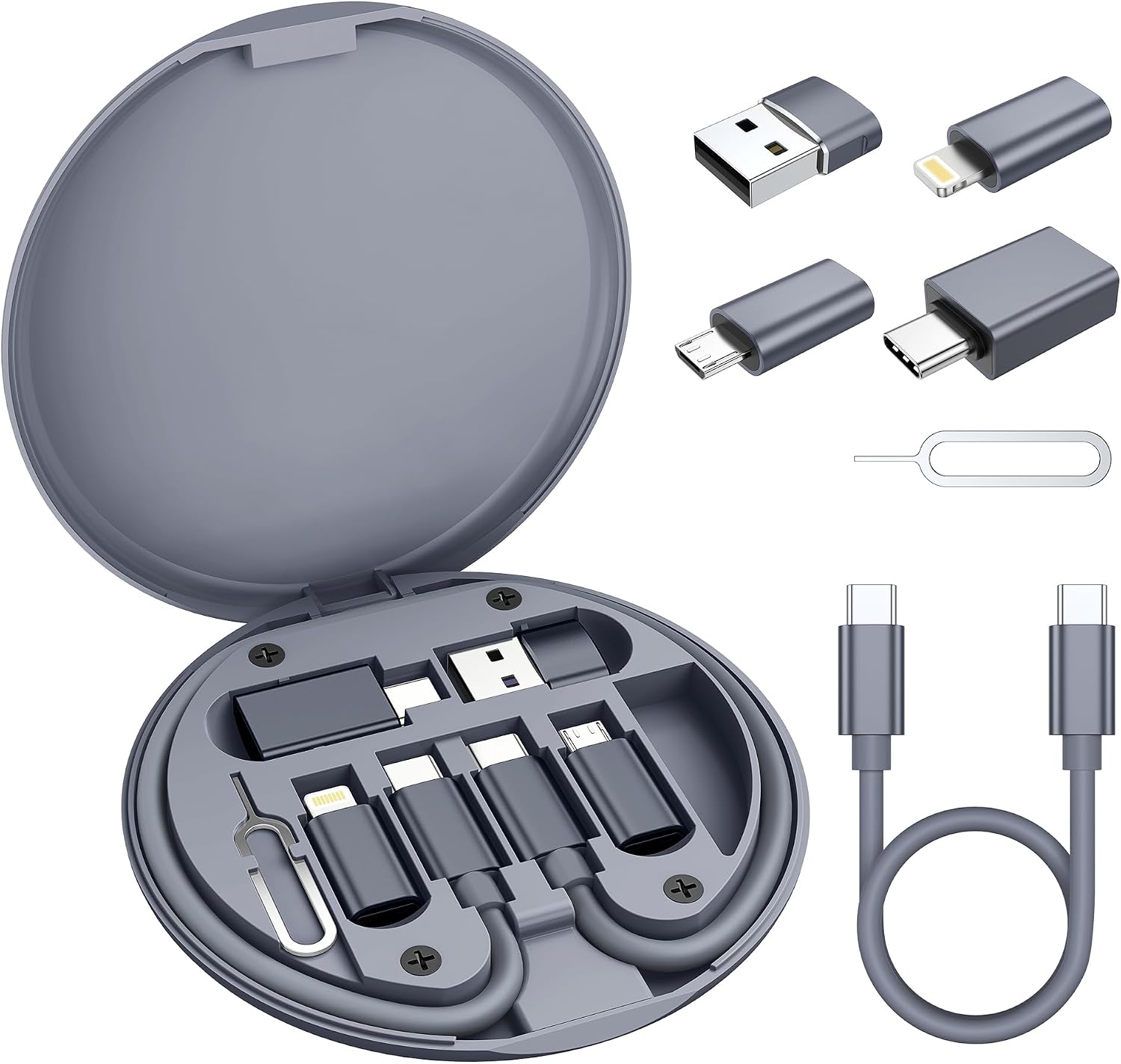 Elebase Multi USB C Charger Adapter Cable Kit (6 in 1),Travel Type C to iOS Adaptor Box with 1Ft 100W Charging Cord,USB 3.0 OTG,USBC to Micro Converter,Portable Card Storage,Eject Pin,Data Transfer